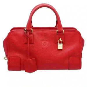 Loewe Amazona 28 Boston Leather Hand Bag Red Guaranteed Authentic